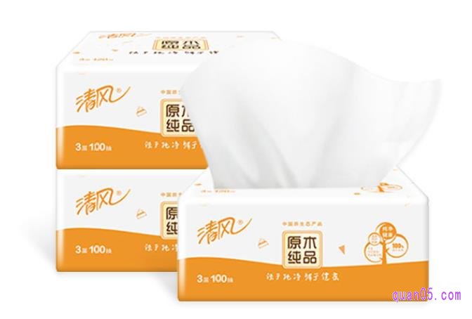 清风原木纯品3层100抽