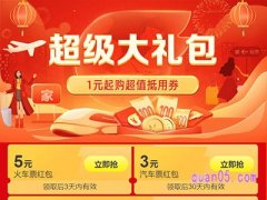 飞猪5元火车优惠券/红包领取入口