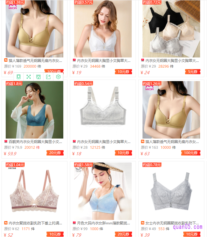 我们点击上面的“直达链接”,即可领取和使用相应商城的大胸显小文胸(内衣)优惠券