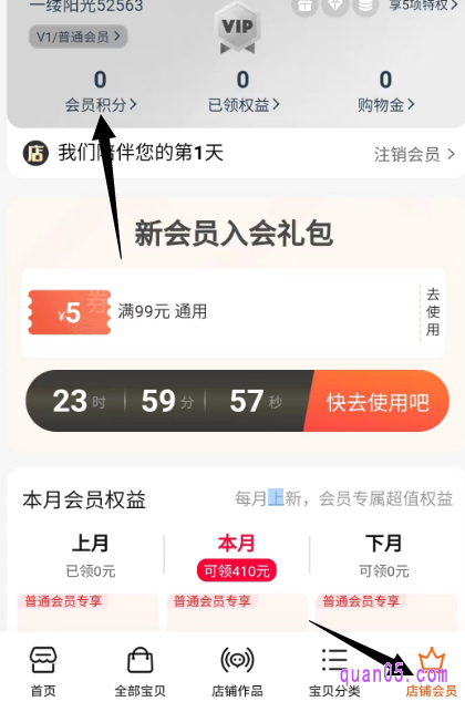 获得的积分，可以到店铺首页-店铺会员-会员积分，中进行查看