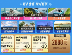 五一飞猪特价机票提前订，领2888元优惠券，抢88元购出境机票